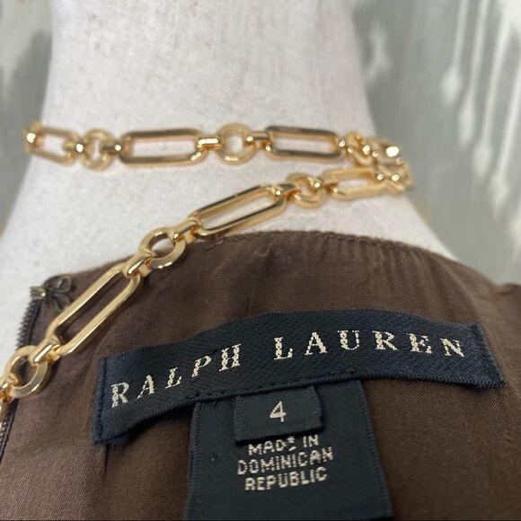 Ralph Lauren Brown Herringbone Lambswool Tweed Cap Sleeve Sheath Midi Dress - Picture 4 of 16